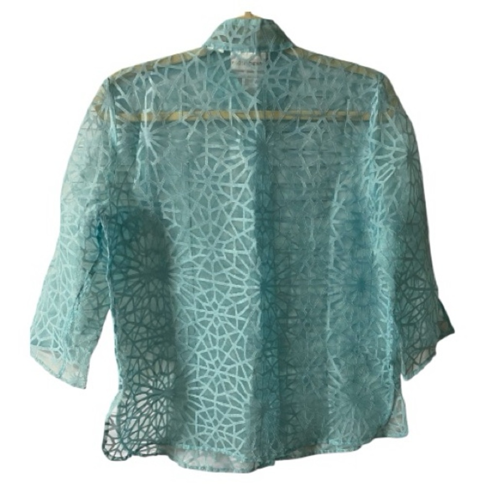 Draper’s & Damon’s Button Down Top, Sheer blouse, Geometric, Petite Sz L - Picture 4 of 8